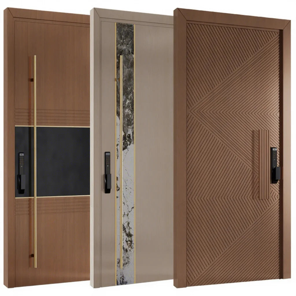Yohome Unique Gone Groove Design Solid Core Timber Pivot Entry Door Timber Pivot Door Modern Pivot Front Door with Frame