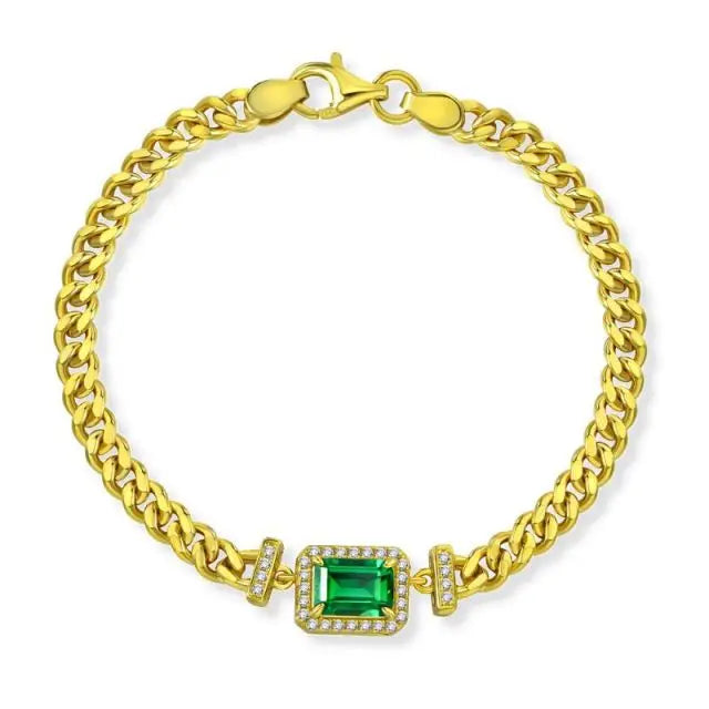 Wholesale 18K Gold Plated Designer 925 Sterling Silver Bracelet with Emerald for Women Gift for Grown Women