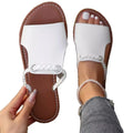 2025 Women's Summer New One-Word Flat Slippers Daily Beach Slippers Plus Size Foreign Trade Woven Solid Color for Girls