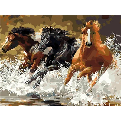 Animals Paint by Numbers DIY Paint by Numbers Riverside Gallop Steed Horse Oil Painting Sets Home Decor Gifts for Adult Artwork