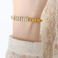 European and American Stainless Steel Chunky Beaded Rhinestone Chain Bracelet for Women Men