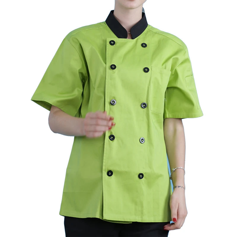 Polyester Cotton Blend Breathable Short Sleeve Moisture-wicking Unisex Chef Jacket