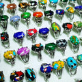 Adjustable Stone Rings Synthetic Cheap Turquoise Ring Zinc Alloy Silver Color Mixed Ring Unisex 1613437