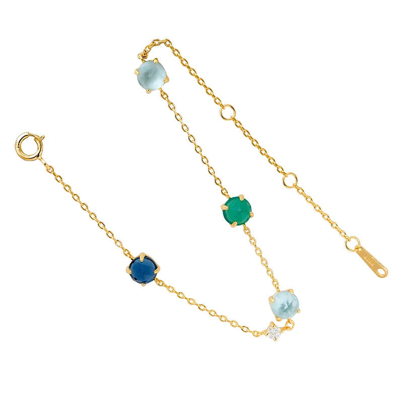 Joyeria Pulsera Plata Blue Colored Treasure Candy Bracelet 925 Sterling Silver 14K Gold Plated Bracelet for Women