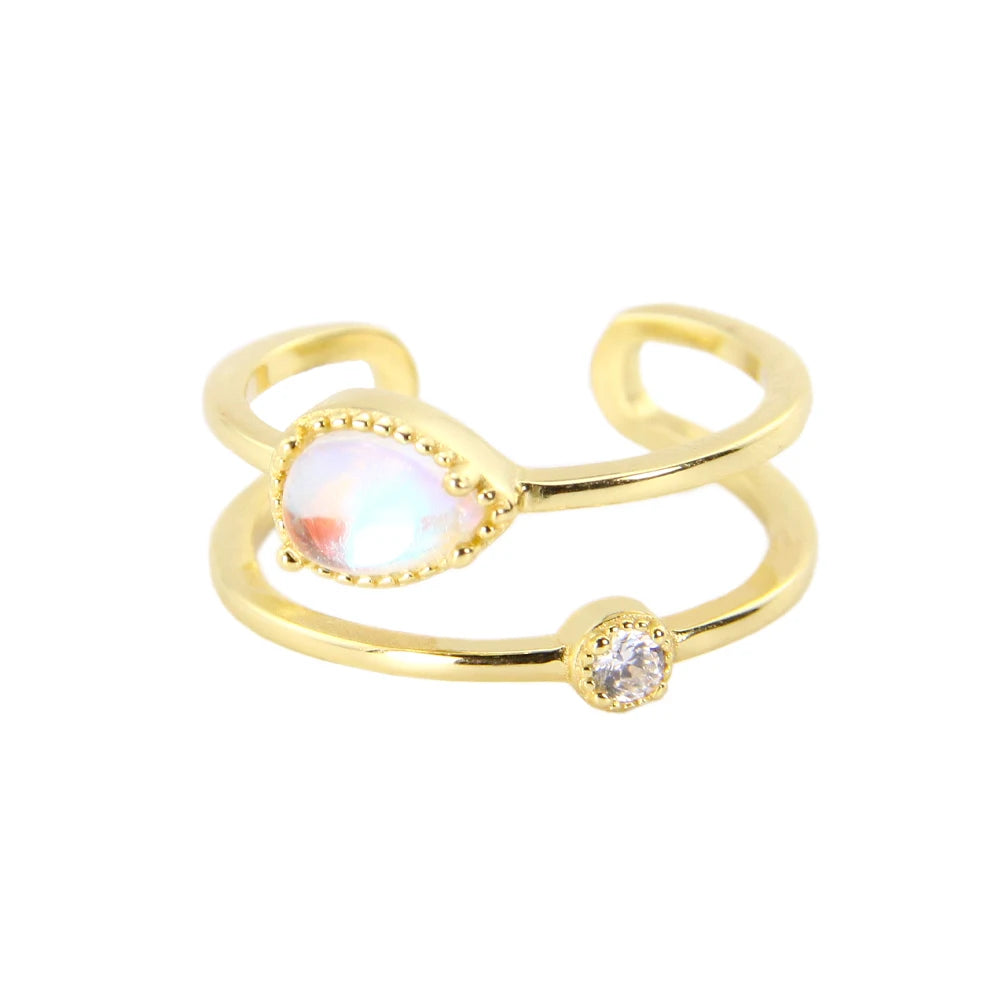 Delicate 14k Gold Plated Jewelry Anillos De Moda 925 Sterling Silver Jewelry Moonstone Ring