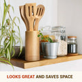 Bamboo Kitchen Utensils Set-7-Piece 30cm Utensil Set with Holder and Box