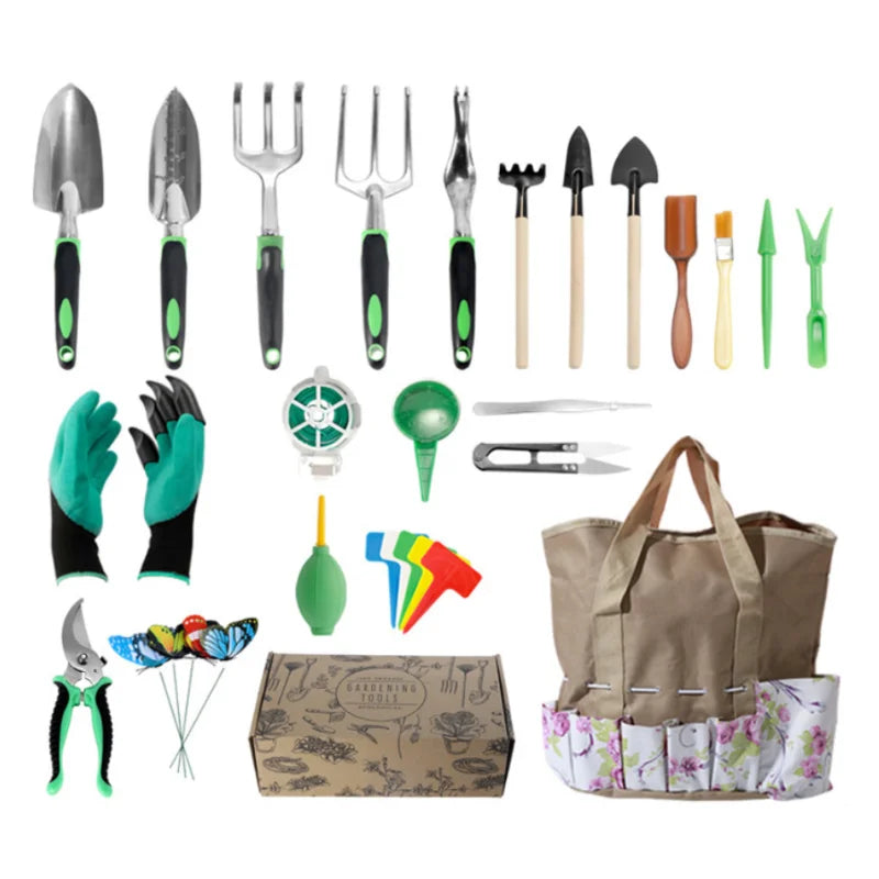 Portable 23pcs Aluminium Gardening Hand Tool Set with Cloth Bag Bytool Brand 1 Year Warranty for Household Green Garden Tools