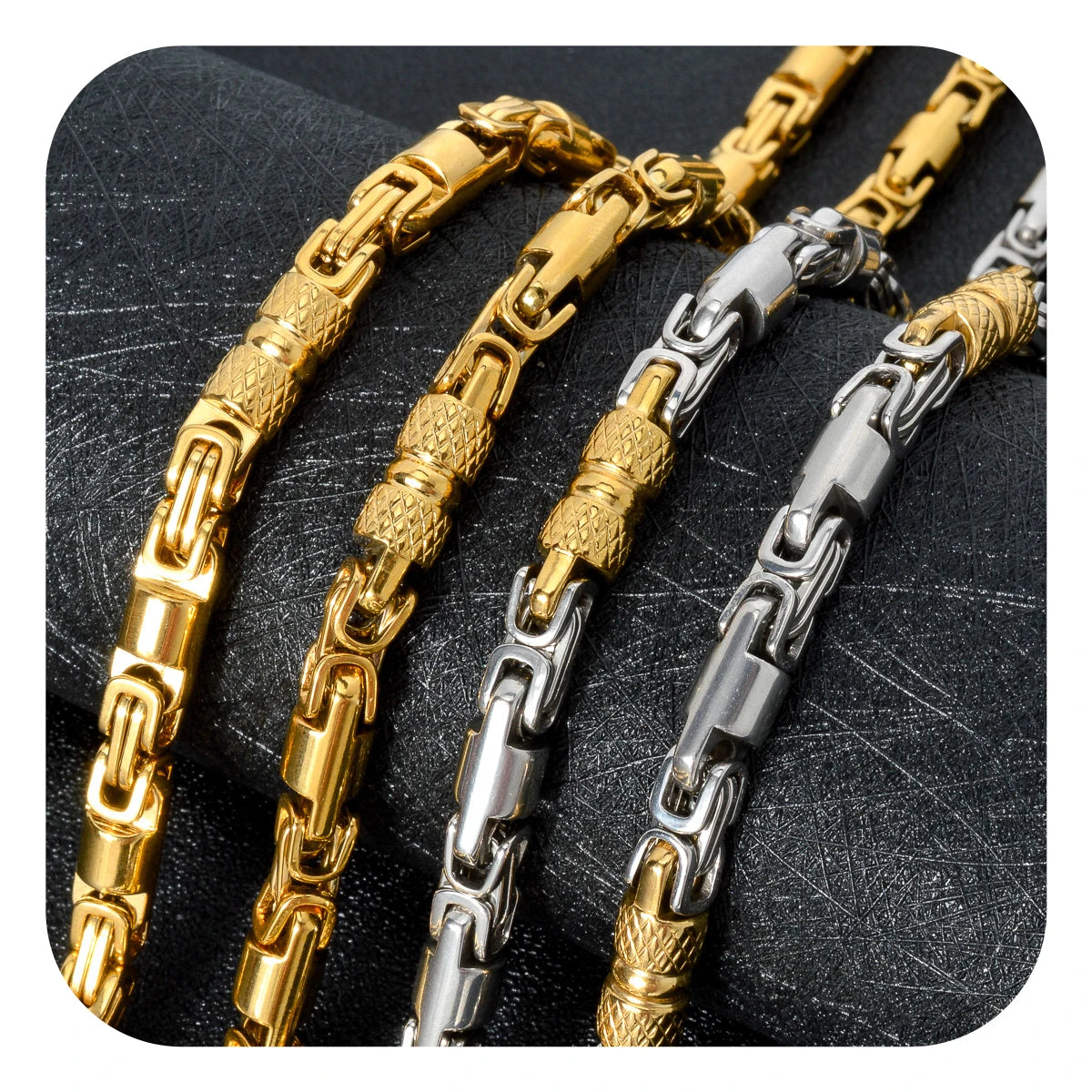 Wholesale Hiphop Jewelry Stainless Steel 18k Gold Sliver Byzantium Chain Necklace for Men