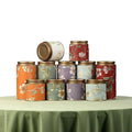 Decorative Flower Pattern Tinplate Cylinder Screw Cap Food Grade Canister Scented Tea Snack Storage Box