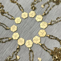 Fashion Zodiac Jewelry Necklace Hexagon Pendant Engraved 12 Zodiac Sign Necklace Women Stainless Steel 14k Gold Plated Necklace
