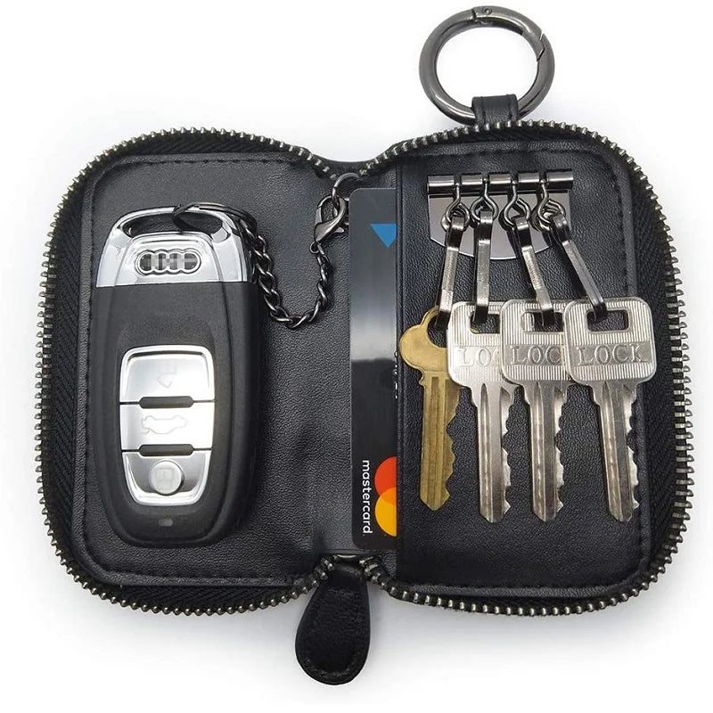 Factory Supply Key Case New Arrival Full Customize Genuine/PU Leather Portable Car Key Pouches Holder Bag  Zipper Key Ring Bag