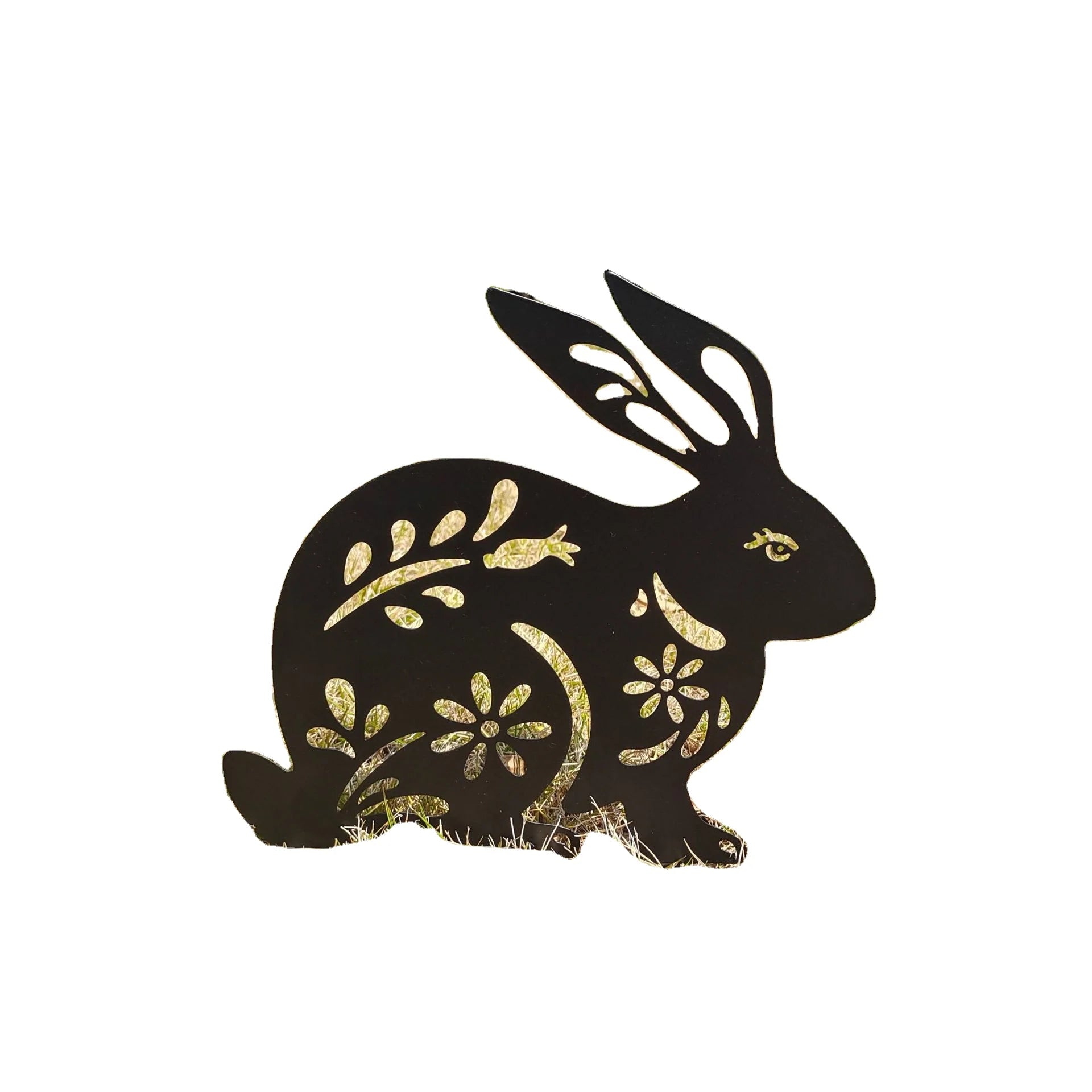 Popular  Metal Hollow Rabbit Garden Decoration Plugin Creative Design Iron Landscape Decoration