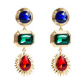 SC Hot Temperament Long Gold Plated Earrings Creative Gemstone Geometric Earrings Retro Colorful Glass Drill Diamond Earrings