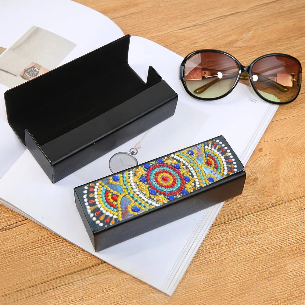 LS DIY 5D Spectacle Case for Adults Special Shaped Crystal Rhinestone Diamond Painting PU Leather Mandala Case Cartoon Style