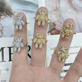 RM1600 Fashion 18k Gold Silver Gunmetal Plated Two Tone CZ Diamond Cubic Zirconia Cute Bear Rings