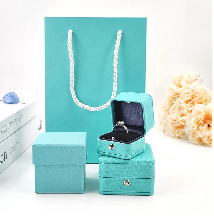 Meiman Custom High-end Jewelry Box Ring Earrings Necklace Box Blue PU Leather Jewelry Box