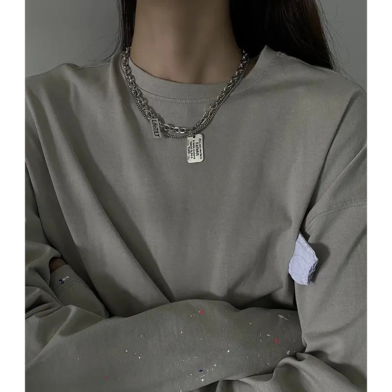 Wholesale Simple Letter square Brand Pendant Necklace for Women Hip-hop Ins Cold Wind Double Long Collarbone Chain