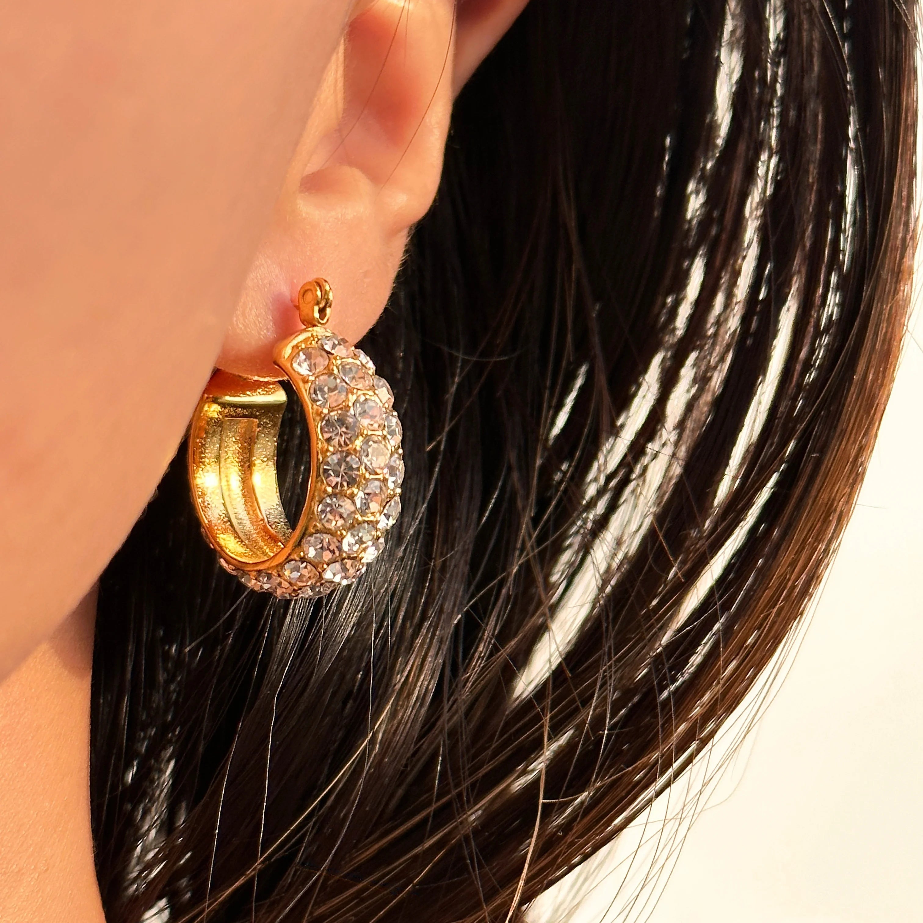 2024 Dazan New 18k Gold Plated Unique Hypoallergenic Stainless Steel Vintage Polished Big Iced Out 5a Coral Zircon Earrings