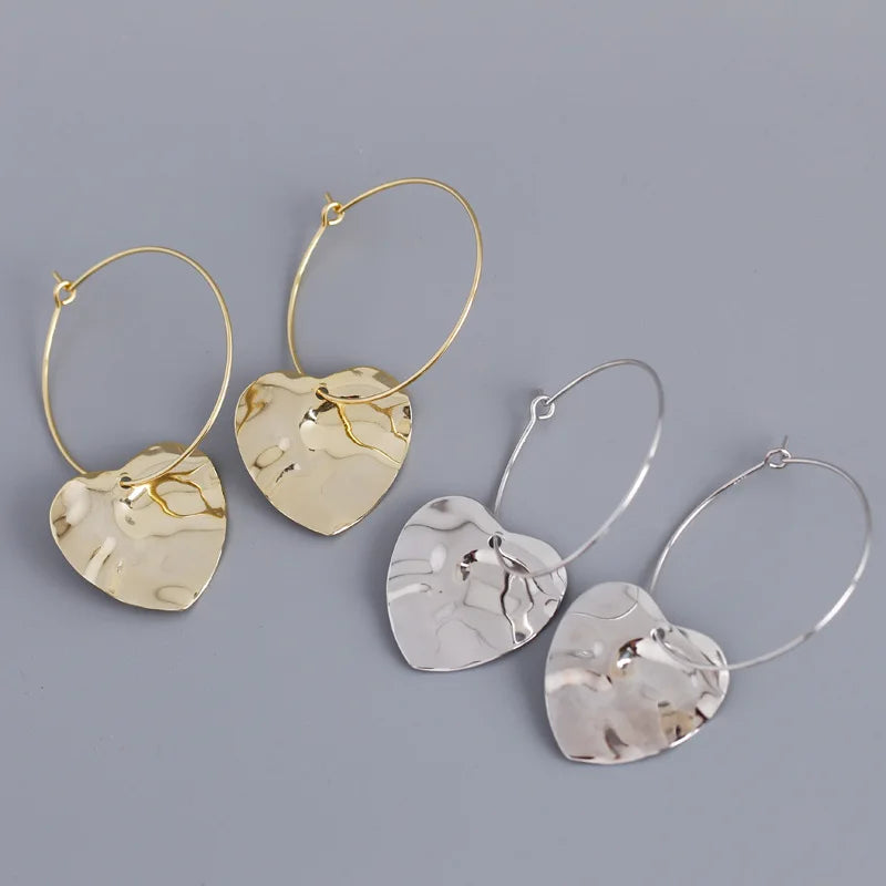 Simple Design 925 Sterling Silver 18k Gold Plating Irregular Bump Heart Drop Earrings for Women