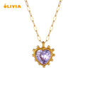 Stainless Steel Cz Heart Choker Gold Violet Cubic Zirconia Love Heart Necklace Women Dainty Necklace With Heart Birth Stone