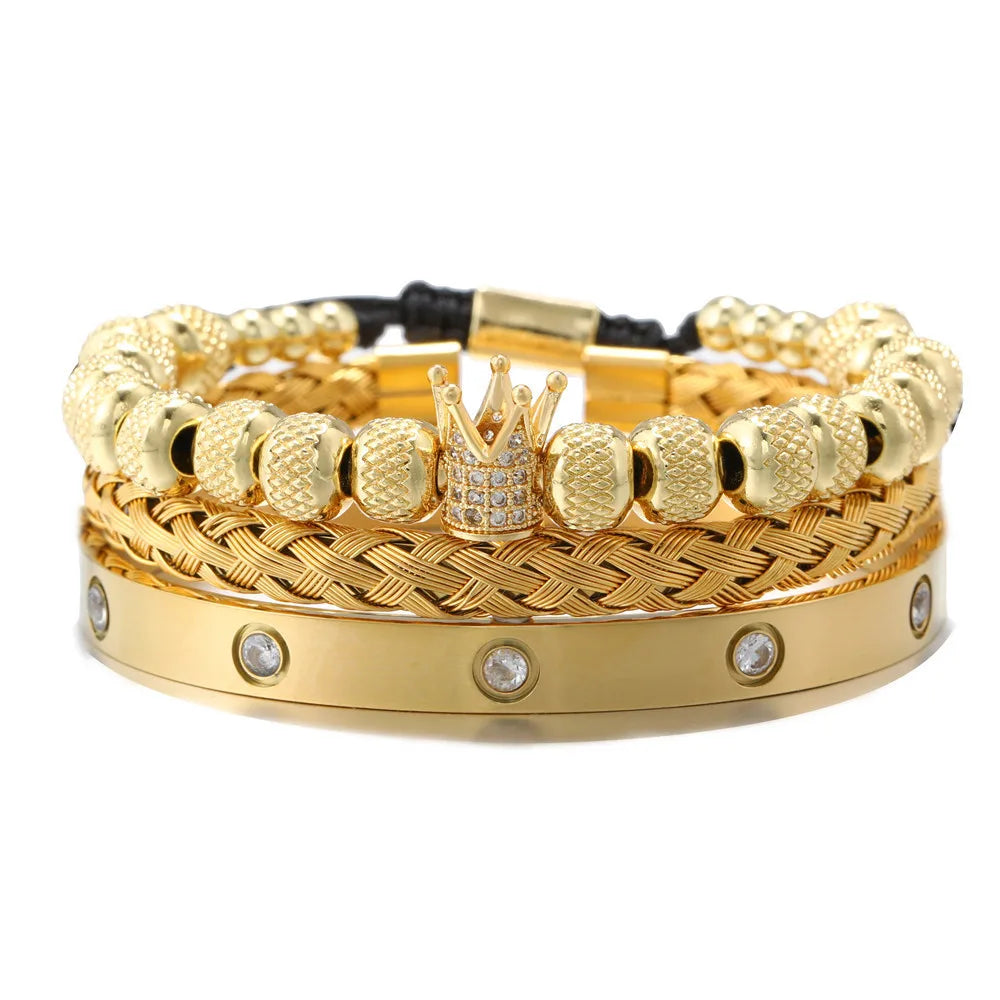 Fashion Luxury Rose Gold Plated Jewelry Set Bracelet Diamond Crown Roman Numeral Macrame Bracelet Jewelry