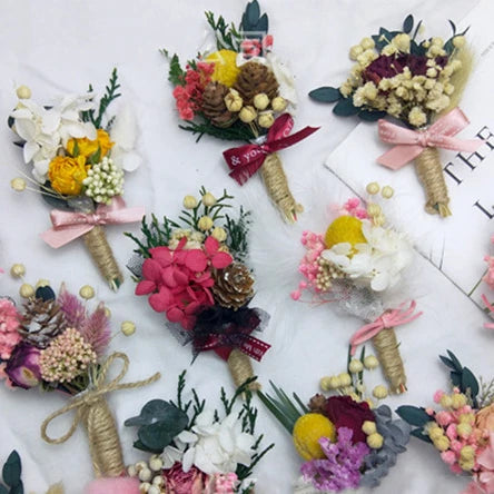 S0229 Boho Decor Natural Real Touch Mini Dry Flower Bouquet Wedding Corsage Preserved Dried Flower Boutonniere and Wrist Corsage