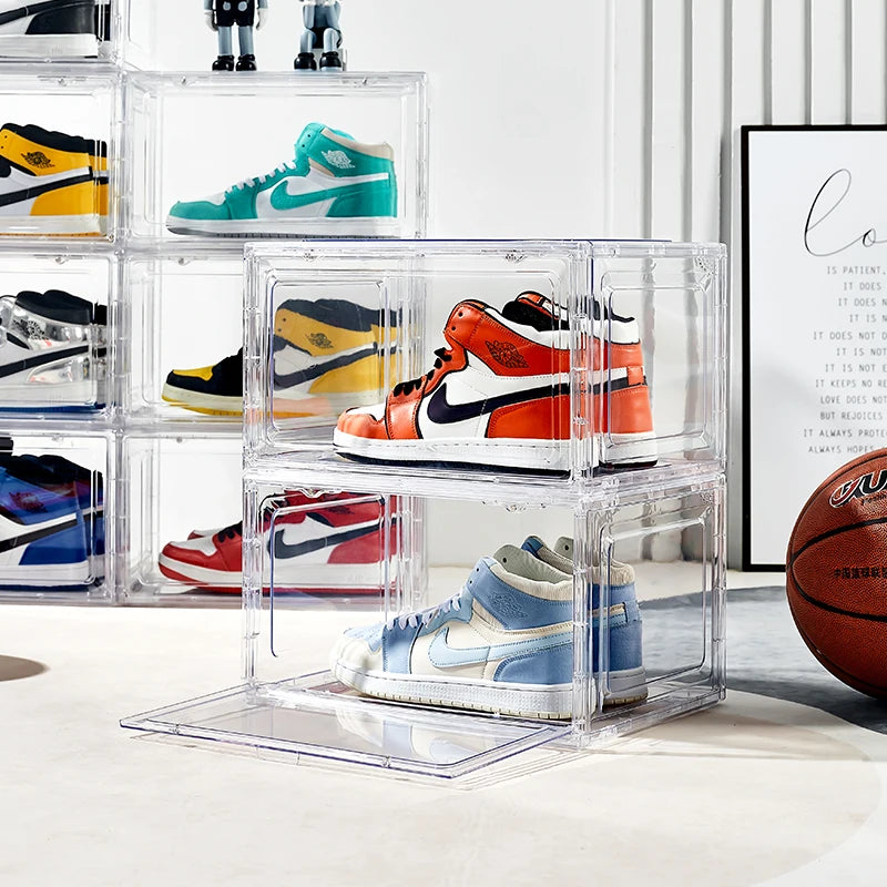 Manufacturer Organizer Stackable Plastic Clear Storage Containers Large Custom Shoe Box With Logo Magnetic Custom Sneaker Box