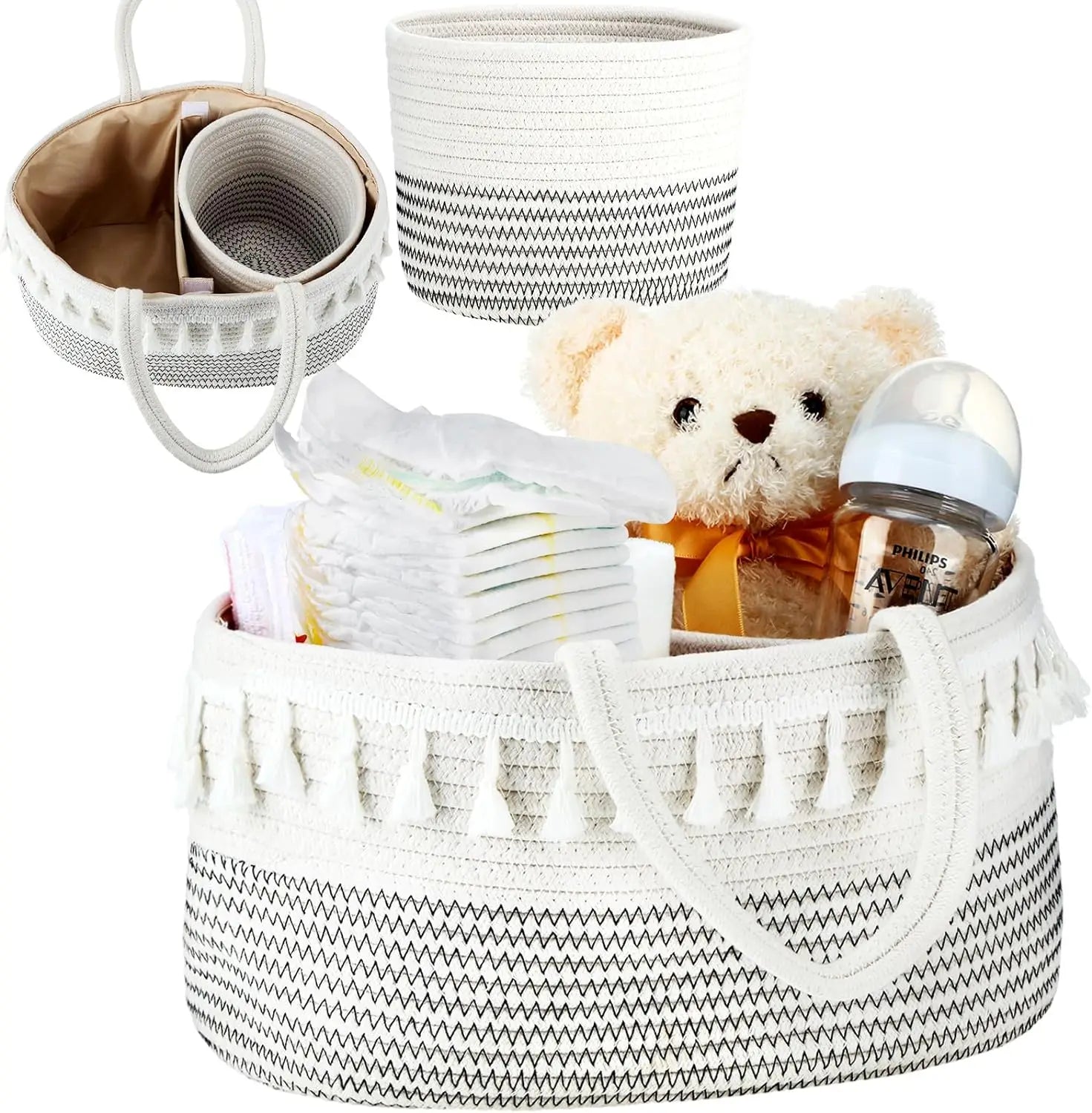 Set of 2 Diaper Caddy Organizer and Nursery Storage BasketsPortable Baby Changing Basket with Handles Baby Shower Gifts Newborn
