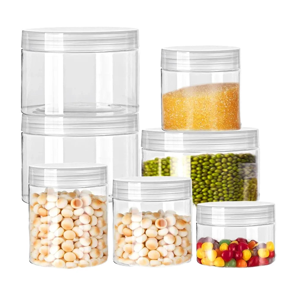 White Lid Plastic PET Candy Nuts Storage Jars Kitchen Food Storage Containers Transparent PET Plastic Jars