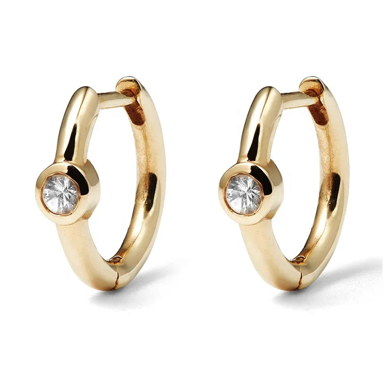 Milskye Minimalist 925 Sterling Silver Circular Diamond Small Hoop Huggie Earing for Women