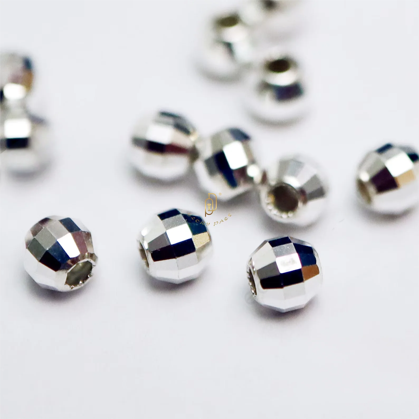 GP Mirror Faceted Sterling Silver Beads Diamond Cut Spacers Beads Multi-Cut Diamond Cuts Spacer Beads S925 Sterling Silver
