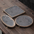 Japanese Style Dual-Use Ceramic Tea Tray with Iron Glaze Coarse Pottery Water Storage Drainage Dry Pour Saucer for Tea Table