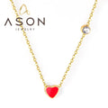 Ason Fashion Heart Shape Simple Girl Gift Pendant Necklace Women Jewelry Stainless Steel 18k Gold Plating Red Heart Necklace
