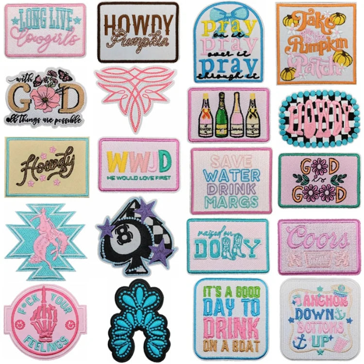 Wholesale Western Cowboys Cowgirl Embroidery Iron on Patches Embroidered Fabric Patches for Trucker Hat Clothing Bags