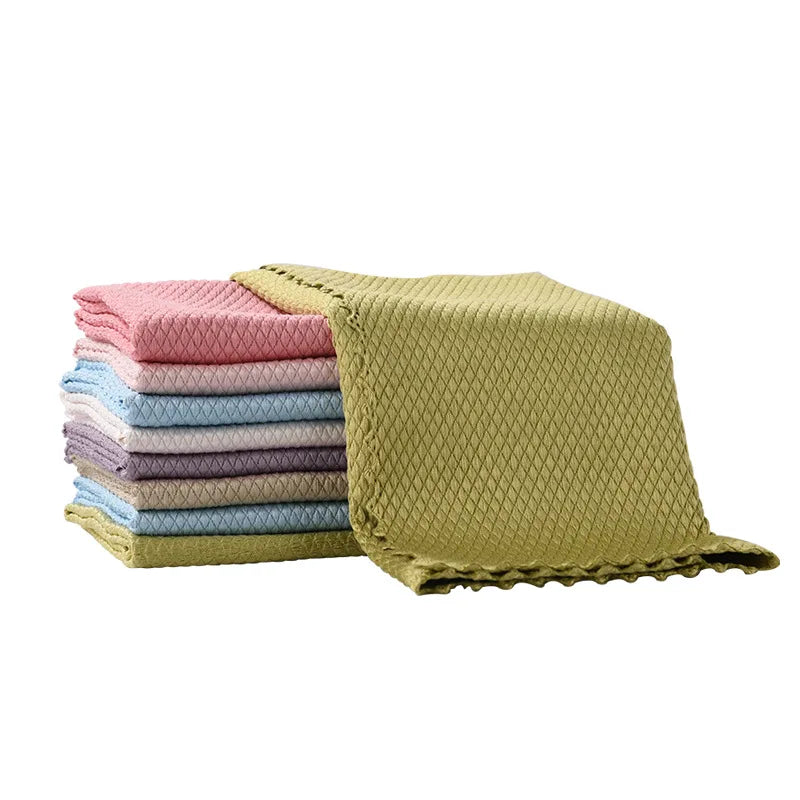 Durable 280gsm Microfiber Diamond Fishscale Design Quick-Drying Water Absorbent Cleaning Cloth for Kitchen Dish Glass Car Wash