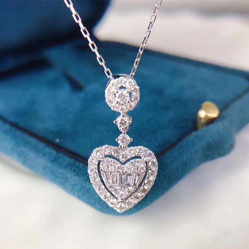 CAOSHI Copper Jewelry Cubic Zirconia Micro Paved Necklaces Imitated Rhodium Plated Wedding Heart CZ Pendant Necklace for Women