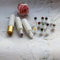 Wholesale 10ml Macaron Matte White Crystal Roller Glass Bottle with Light Matte Gold Roll-on Cap