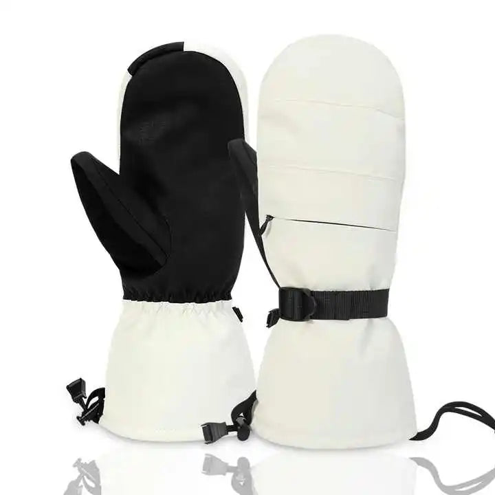 Fashion Winter Warm Waterproof Cowhide Leather Unisex Ski Snowboard Mittens Gloves