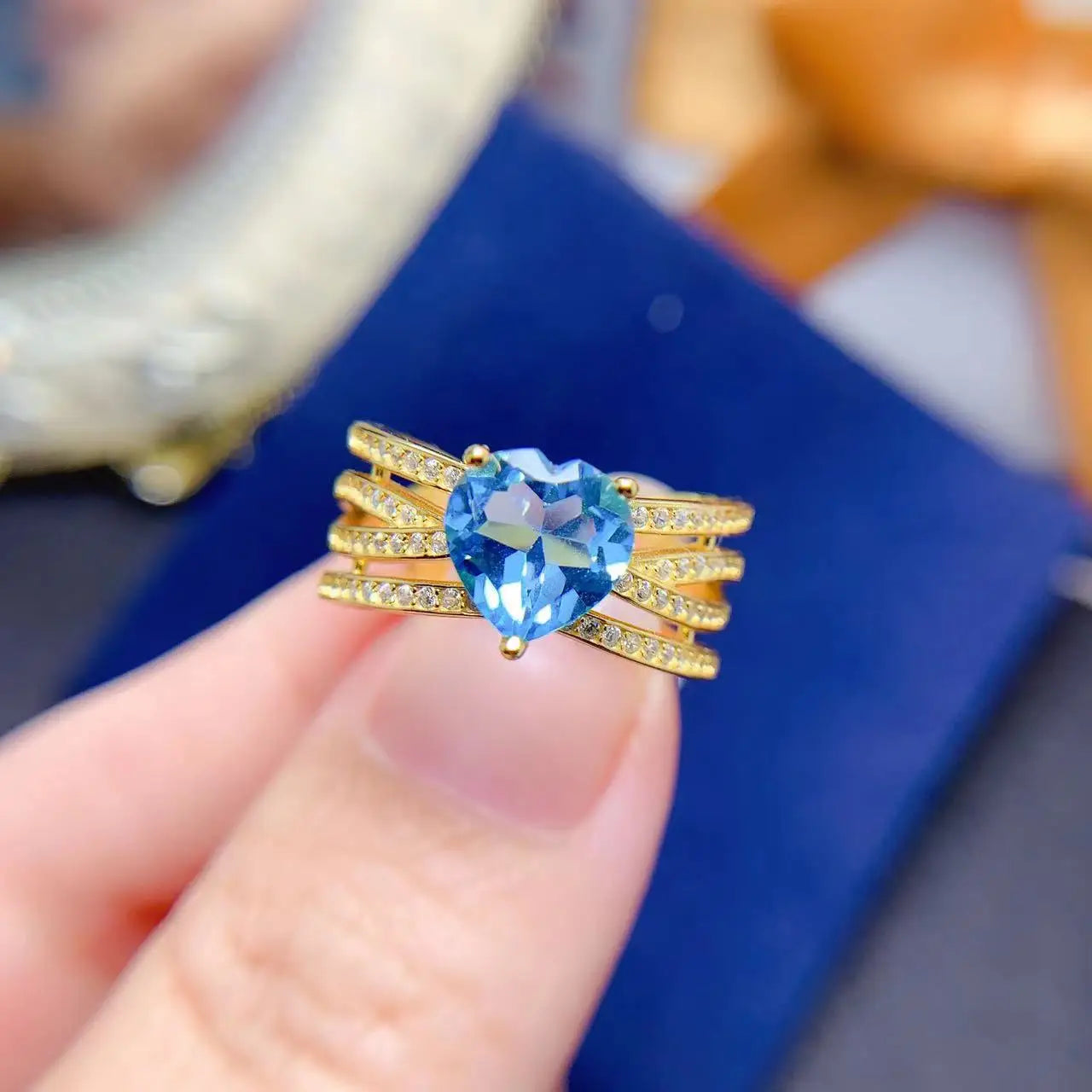 Factory Supply Wholesale Men Wedding 925 Sterling Silver Natural Topaz Women Gold Plated Rings