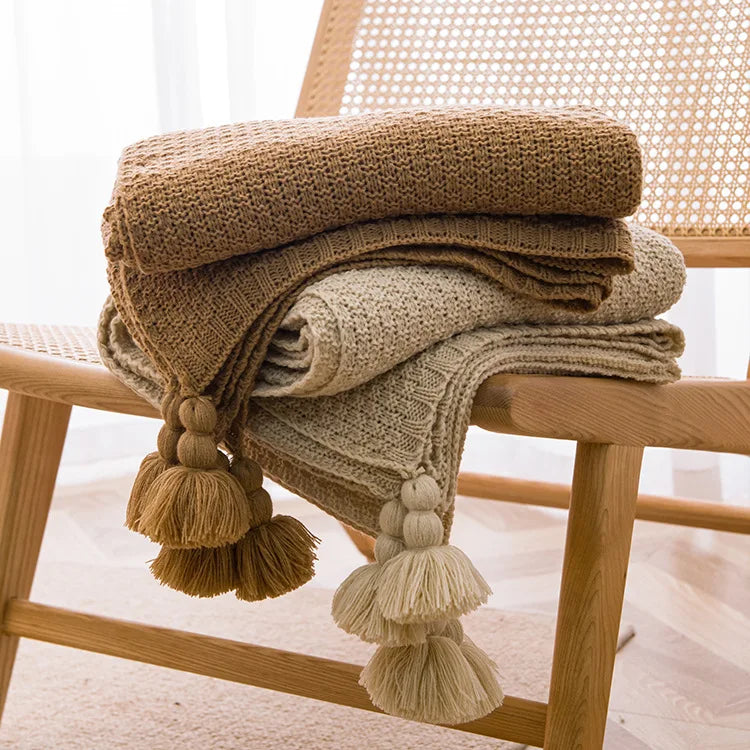 2026 Factory Custom Wholesale INS Soft Thickened Braid Polyester Blanket With Fringe Tassels Woven Blanket
