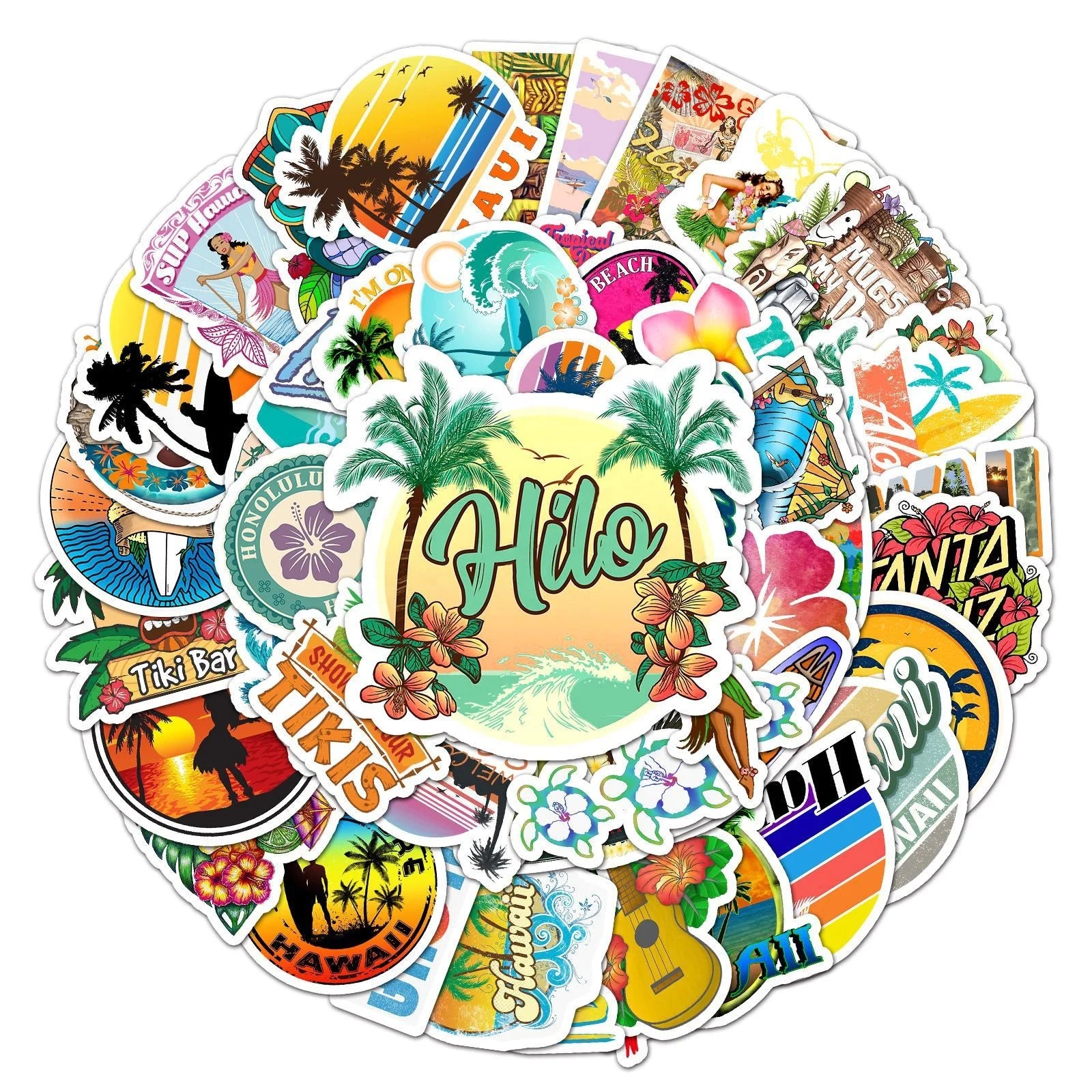 50Pcs Summer Holiday Hawaii Beach Surf Sticker Label for Girl Student Notebook Diary Phone Diy Luggage Laptop Stickers