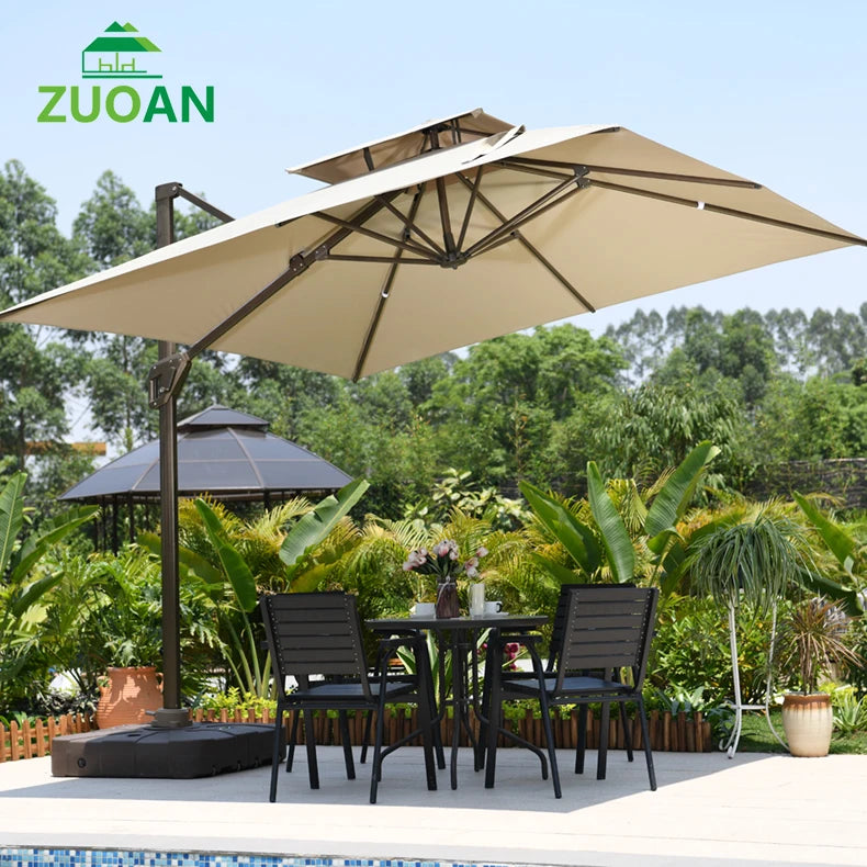 2024 Best Sale 3m Square Garden Umbrella Aluminum Parasol Outdoor Garden Roma Cantilever Patio Umbrellas