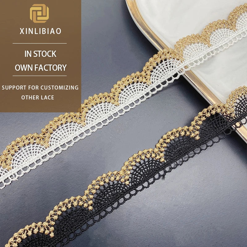 Women's Semicircle Skirt Lace Embroidery Gold Thread Black White Water Soluble Stock Fabric Water Soluble Sequins Decoration