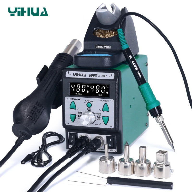 YIHUA 899D II Temperature Compensation LED Digital Soldering Station Hot air Gun Desoldering Soldering Iron Rework Station