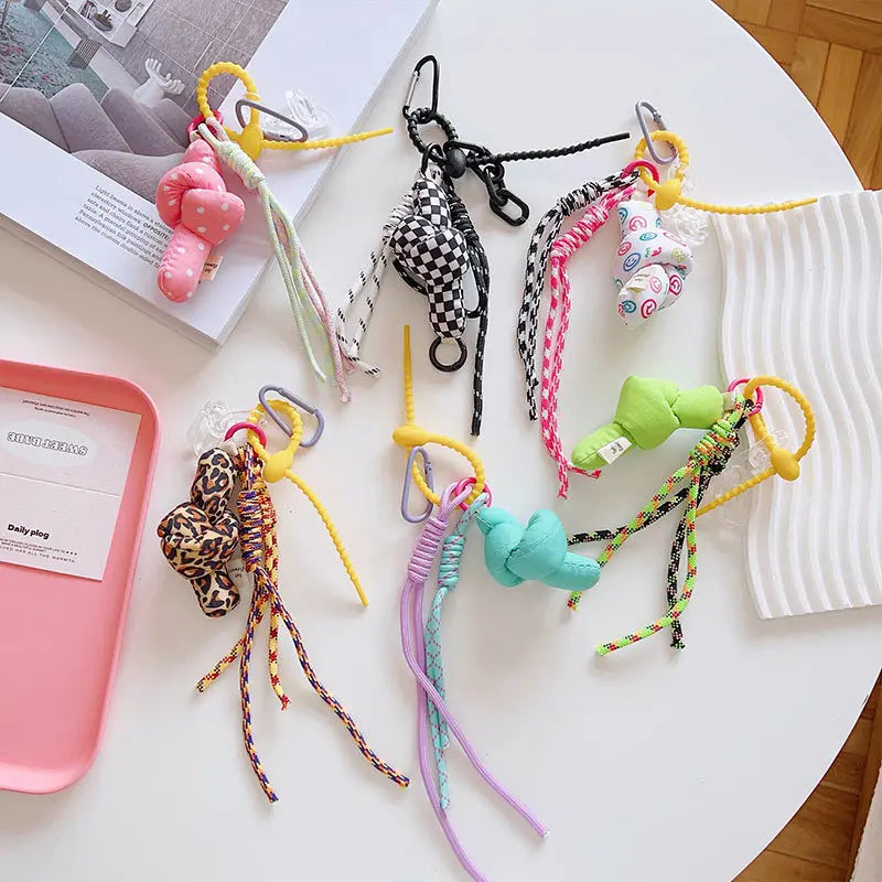 Fashionable Girls' Personalized Canvas Backpack Pendant Twisted Knot Keychain New Style Classic Metal Mobile Phone Accessories