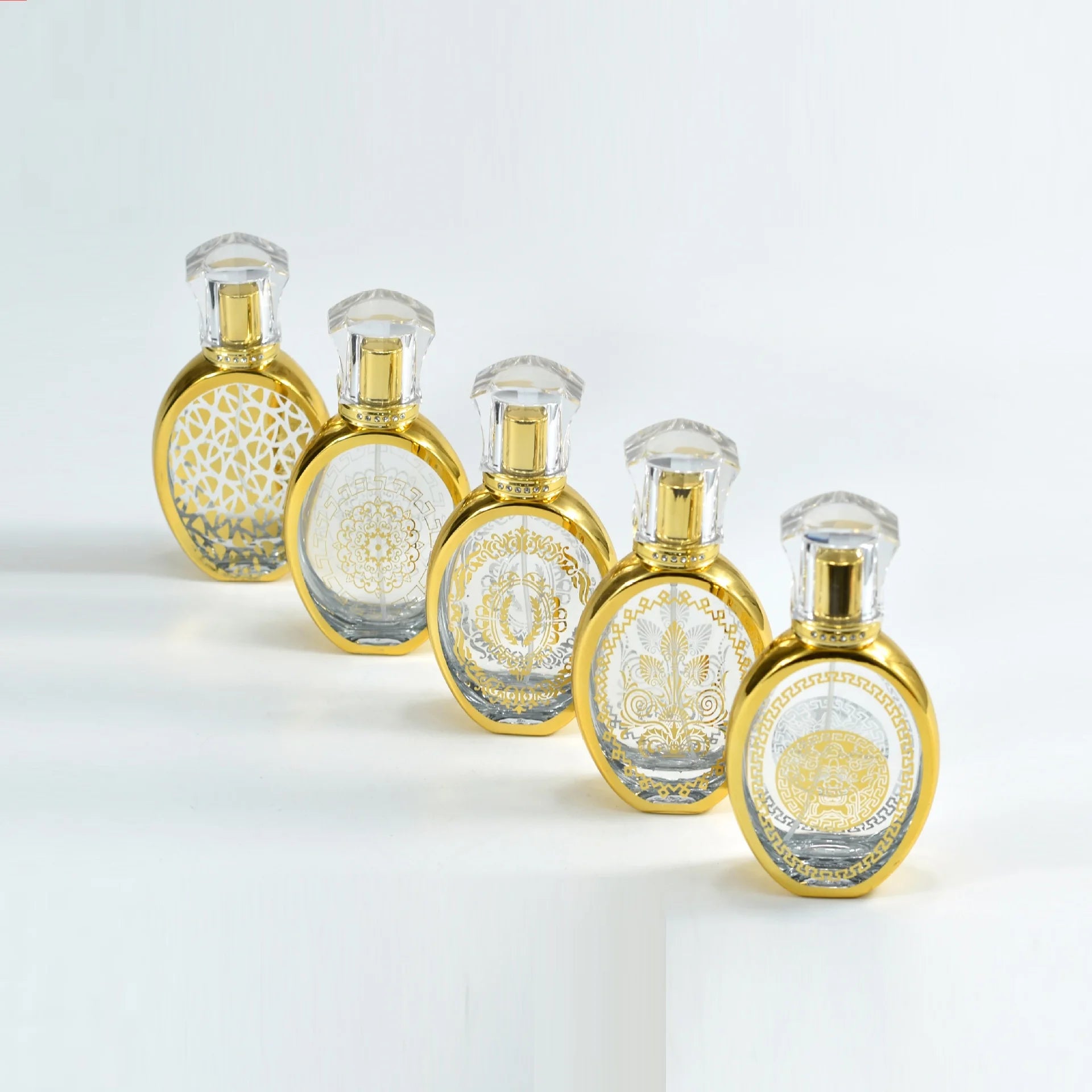Luxury Golden Screen Printed Flat Glass Perfume Bottle with Reed Diffuser Customized Screw Cap Arabic Design High-end