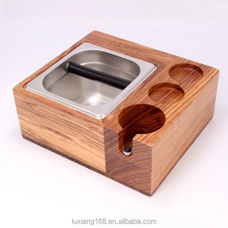 51mm /58mm Wooden Base Anti-Rust Durable Coffee Dump Bin Coffee Distributor Tamping  Knock Box