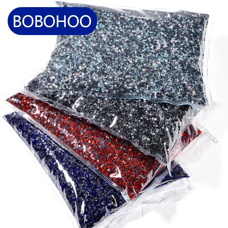BOBOHOO Large Packing Rhinestones Wholesale Cheaper Colorful DMC Hotfix Round Rhinestones for Shoes Garments Bags Hoodie