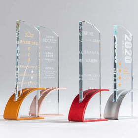 Gold Silver Bronze Red Metal Stand Crystal Trophy Awards MH-NJ0269