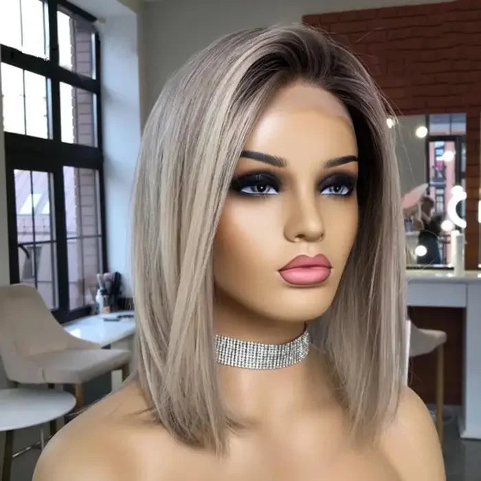 Short Bob Style Human Hair Wigs HD Lace Frontal 6X6 Silk Base Wigs Blonde Highlight Silky Straight European Russian Remy Hair
